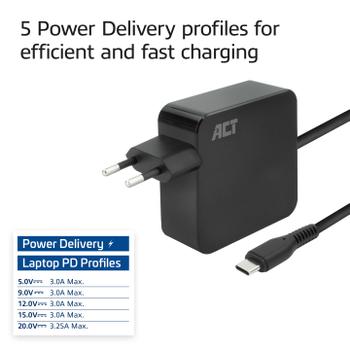 ACT USB-C vegglader PD 65W 2 m (AC2010)