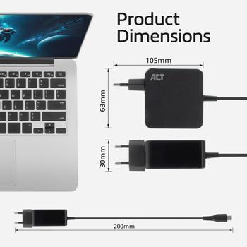 ACT USB-C vegglader PD 65W 2 m (AC2010)