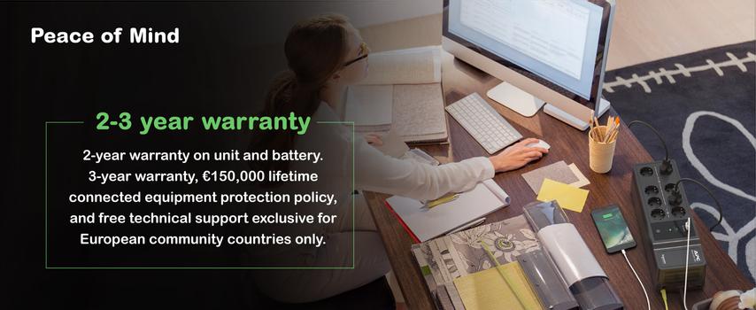 APC Back-UPS, 500VA/ 300W Floor/ Wall Mount, 230V, 8x CEE 7/3 Schuko outlets, USB Type A Port, User Replac (BE500G2-GR)