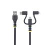 STARTECH RUGGED USB MULTI CHARGING CABLE USB TO LIGHTNING/ MICRO-USB/ TYPE- CABL (RLTCUB1MBK)