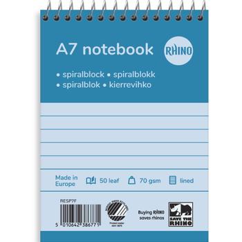 RHINO spiralnotesblok 70g linjeret A7 hvid (RESP7F*20)