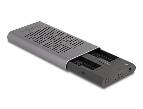 DELOCK Externes USB 20 Gbps Gehäuse für 2 x M.2 NVMe PCIe SSD mit USB Type-C Buchse und Klon Funktion (42027)