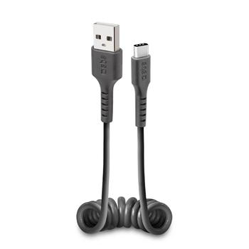 SBS USB 2.0 Data og ladekabel,  Spiral, USB-C: Han - USB-A: Han, 0,5m, Sort, TPU kappe (TECABLETYPCSK)