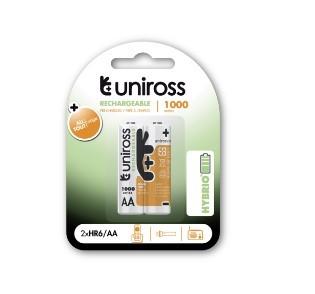 UNIROSS Batteri - BP2 AA 1000 NIMH HYBRIO - Genopl, adeliget batteri, Er opladt ved købstidspunkt - Kl, ar til brug (UH2AA1000)
