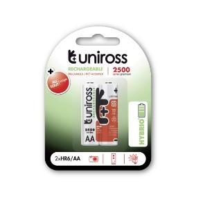 UNIROSS Batteri - BP2 AA 2500 NIMH HYBRIO - Genopl, adeliget batteri, Er opladt ved købstidspunkt - Kl, ar til brug (UH2AA2500)