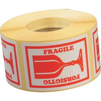 WhiteLabel Etiket 'FORSIGTIG GLAS' 46x65mm rød 1000stk (T412402)