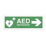 WhiteLabel Nødskilt A4 'hjertestarter' højre pil grøn