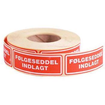 WhiteLabel Etiket 'FØLGESEDDEL INDLAGT' 24x65mm rød 500stk (T412451)