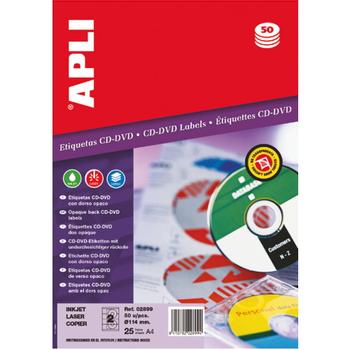 APLI CD/DVD etiketter Ø114mm 25ark (2899)