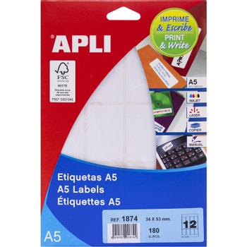 APLI etiketark 34x53mm hvid (1874*10)