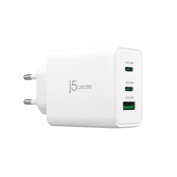 J5 CREATE 65W GAN USB-C 3-PORT CHARGER EU WHITE CHAR (JUP3365E-EN)