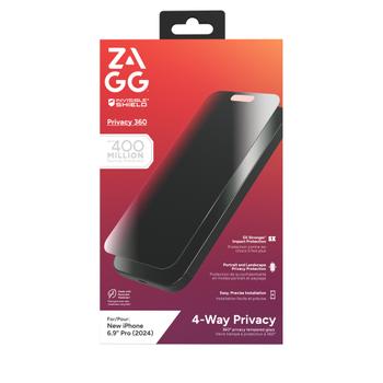 ZAGG / INVISIBLESHIELD InvisibleShield Glass Elite iPhone 16 Pro Max Privacy 360 Skjermbeskytter Førsteklasses støtbeskyttelse,  herdet glass, 4-veis personvernfilter,  Ultra Wide Fit (200114877)