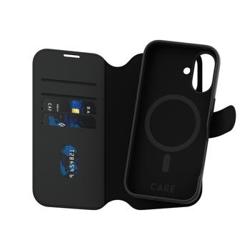 PanzerGlass CARE iPhone 16 Tango 2-i-1 Lommebokdeksel (sort) Avtagbar folio med 3 kortlommer,  vegansk lær, MagSafe kompatibel (1329)
