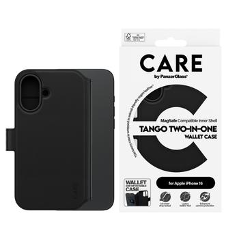 PanzerGlass CARE iPhone 16 Tango 2-i-1 Lommebokdeksel (sort) Avtagbar folio med 3 kortlommer,  vegansk lær, MagSafe kompatibel (1329)