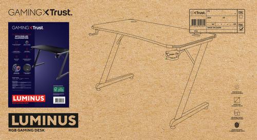 TRUST GXT 709 Luminus RGB Gaming Desk Maxvikt 150 kg, höjd 74 cm, djup 60 cm, bredd 120 cm (25184)