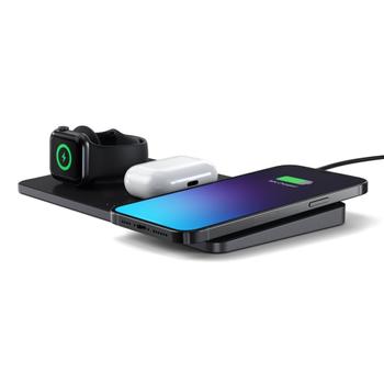 SATECHI SatechiTrio Trådløs Ladestasjon Lad 3 enheter samtidig, Apple Watch (2.5W), iPhone/ Android (7.5W), AirPods (5W) (ST-X3TWCPM)