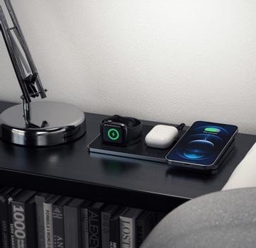 SATECHI SatechiTrio Trådløs Ladestasjon Lad 3 enheter samtidig, Apple Watch (2.5W), iPhone/ Android (7.5W), AirPods (5W) (ST-X3TWCPM)
