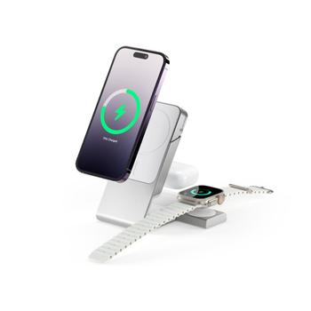 Alogic MagSafe Power Bank med stationär docka och Apple Watch-laddare inkl. 30W USB-C strömadapter - Vit (MSPBDDAWCWH-G)