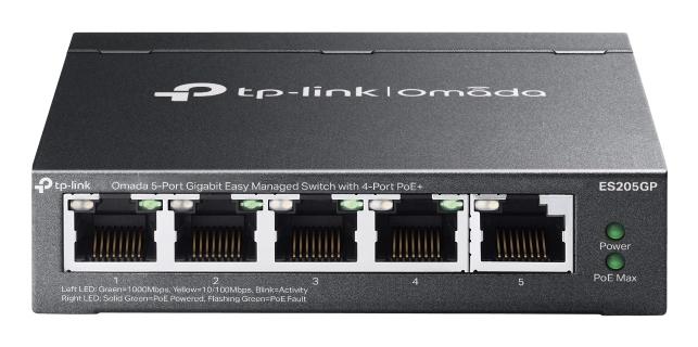 TP-LINK ES205GP New Omada 5-Port Gigabit Easy Managed Switch with 4-Port PoE+ 5x 10/ 100/ 1000Mbps RJ45 ports (4x 802.3at/ af-compliant PoE+) 65W Power Budget,  with up to 30W for each PoE port* Easy to Use: Sup (ES205GP)