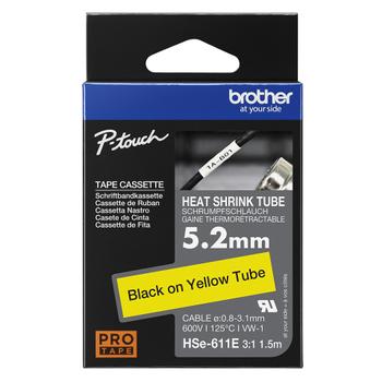 BROTHER HSe-611E - Schwarz auf Gelb - Rolle (0,52 cm x 1,5 m) 1 Kassette(n) Hängebox - Schrumpfschlauch-Band - für P-Touch PT-D800, PT-E300, PT-E310, PT-E550, PT-P700, PT-P750, PT-P900, PT-P950 (HSE611E)