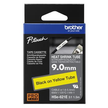 BROTHER Heat Shrink Tube Black on Yellow 9.0mm (HSE621E)
