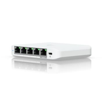 Ubiquiti UniFi Flex Mini 2.5G Kompakt 5-porters 2.5G-switch som får strøm fra PoE eller USB-C-adapter (USW-Flex-2.5G-5)