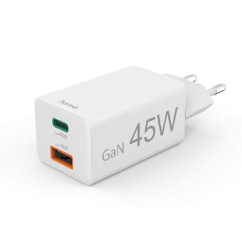 HAMA Charger 1x USB-C 1x USB-A GaN 45W White (00201993)