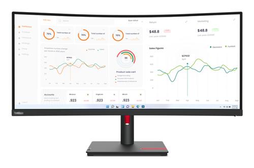 LENOVO ThinkVision T34w-30, LED-skjerm,  Curved 34" , 3440 x 1440 UWQHD, 350 cd/m² 3000:1, 4 ms, USB-C, LAN/RJ45 (63D4GAT1EU)