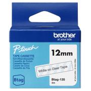 BROTHER BTAG135 12MM WHITE ON CLEAR TAPE