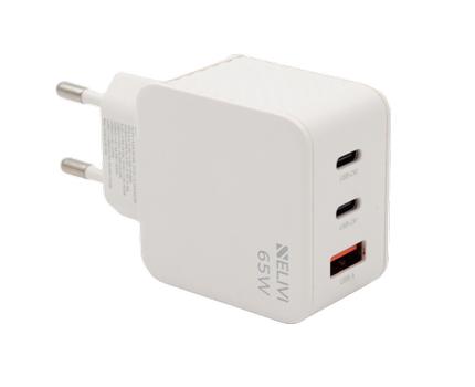 Elivi Solaris Vegglader USB-C +USB A 65W PD3.0 , QC5 , AFC , FCP , Compact Design (ELV-USBCA-65W-C)