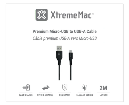 XTREMEMAC PREMIUM BRAIDED MICRO-USB  - 2M - Black (XWH-PMU2-13)