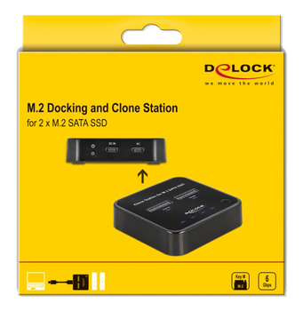 DELOCK M.2 Docking Station for 2 x M.2 SATA SSD with Clone function (64178)