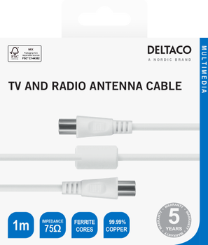 DELTACO Antenna cable, 75 Ohm nickel-plated connectors,  1m (150001)