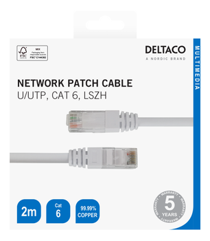 DELTACO Cat6 Network cable, 2m, white (210009)