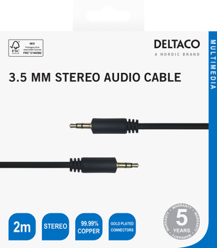 DELTACO Audio cable, 3.5mm, gold-plated,  2m, black (180008)