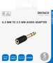 DELTACO Headphone adapter 3.5mm female - 6.3mm male, black