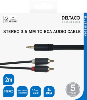 DELTACO Audio cable, 3.5mm male - 2xRCA male 2m, black (180004)