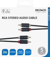 Deltaco Audio cable, 2xRCA, gold-plated connectors, 2m, black