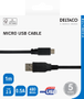 DELTACO USB 2.0 Micro B cable, 2.4A, 1m black