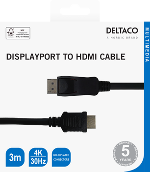 DELTACO DisplayPort to HDMI cable, 4K UHD, 3m, black (110013)