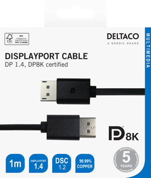 Deltaco DisplayPort cable, 8K, DP 1.4, 1m, black (110014)
