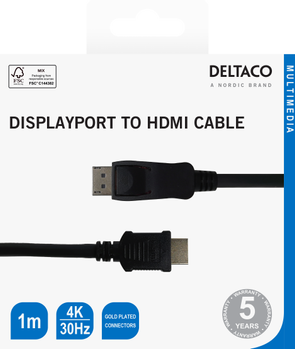 DELTACO DisplayPort to HDMI cable, 4K UHD, 1m, black (110011)