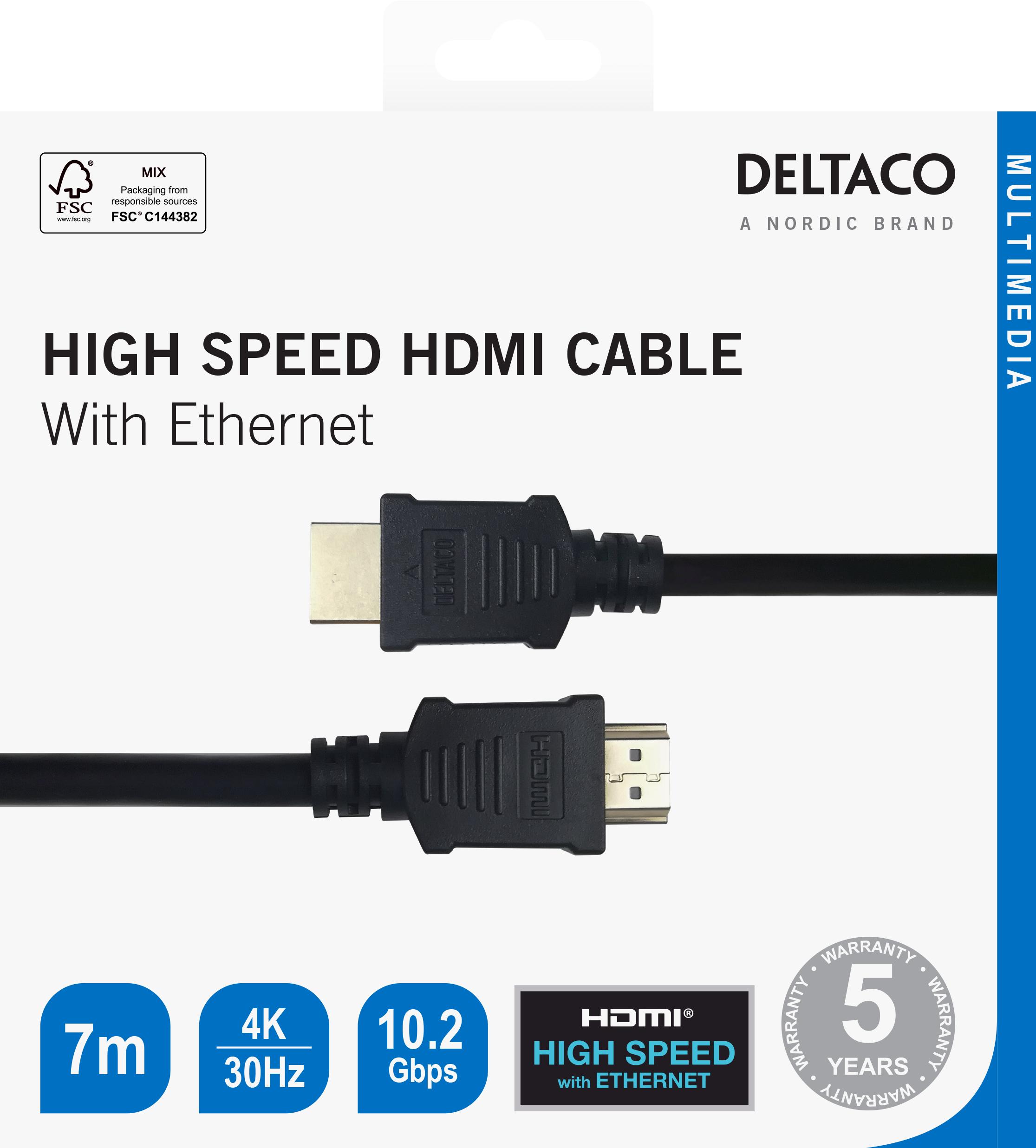 DELTACO HDMI cable, 4K UHD, 7m, black