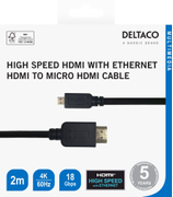 Deltaco HDMI - micro HDMI cable, 4K UHD in 60Hz, 2m, black
