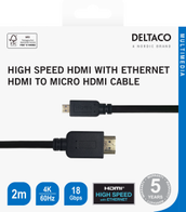 Deltaco HDMI - micro HDMI cable, 4K UHD in 60Hz, 2m, black
