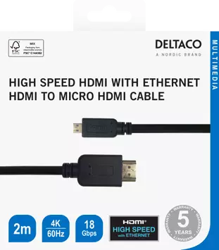 Deltaco HDMI - micro HDMI cable, 4K UHD in 60Hz, 2m, black (100007)