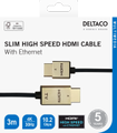 DELTACO Ultra-thin HDMI cable, 4K UHD, 3m, black/gold