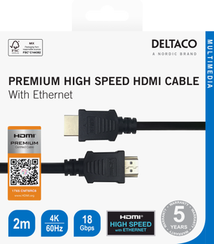 DELTACO Premium High Speed HDMI cable, 4K UHD, 2m, black (100006)