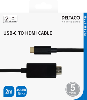 DELTACO USB-C - HDMI cable, 4K UHD, gold plated, 2m, black (140021)