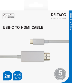 DELTACO HDMI cable, 4K UHD, gold plated, 2m, white (140022)